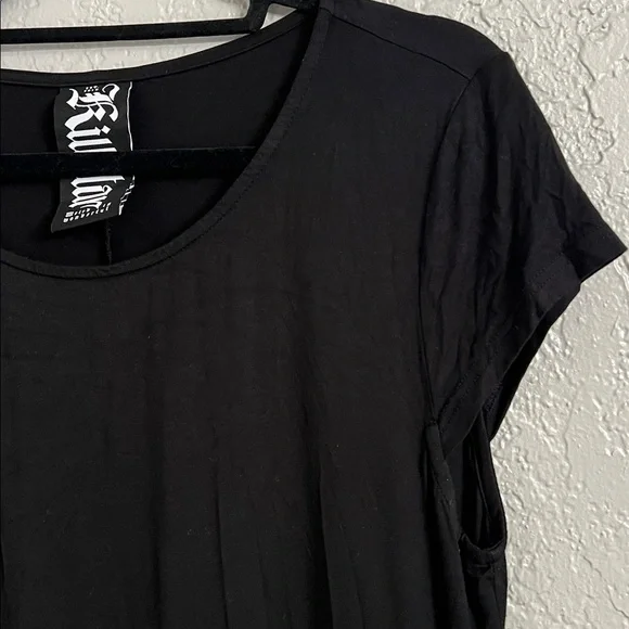 KILLSTAR BLACK GOTH RIPLEY TEE LONG MAXI HI-LOW  SHORT SLEEVE DRESS XXL - Picture 4 of 14